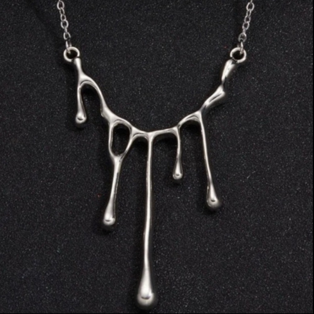 Melting Metal~ Dripping Droplet Blood Liquid Water Goth Edgy Vamp 2 Way Necklace